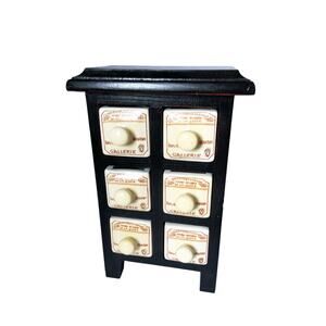 Vintage Wine Theme French Apothecary Spice Rack Wooden Box 6 Porcelain Drawers